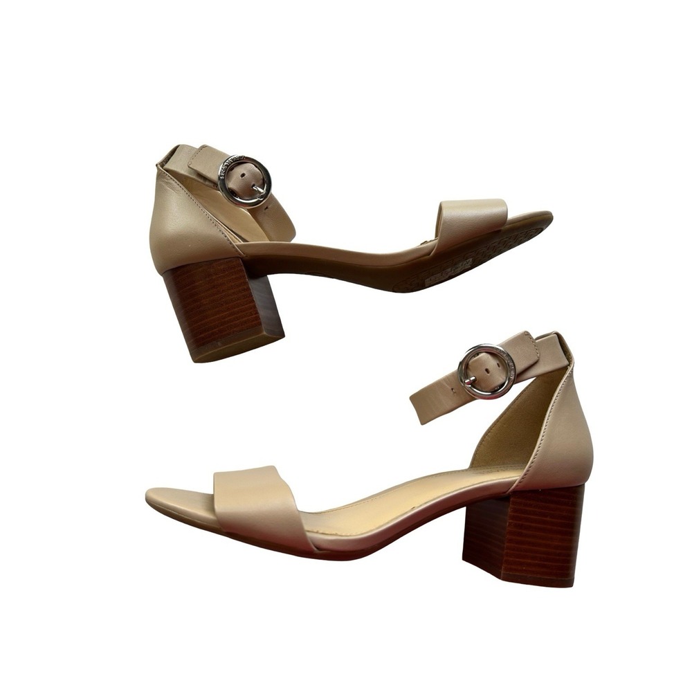Size 7 Nude Tan Michael Kors Leather Sandals Shoes Chunky Block Heel Summer Boho